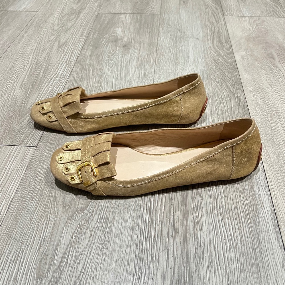 Kate Spade New York Gold Metallic Leather Buckle Ballet Flats Women 7.5